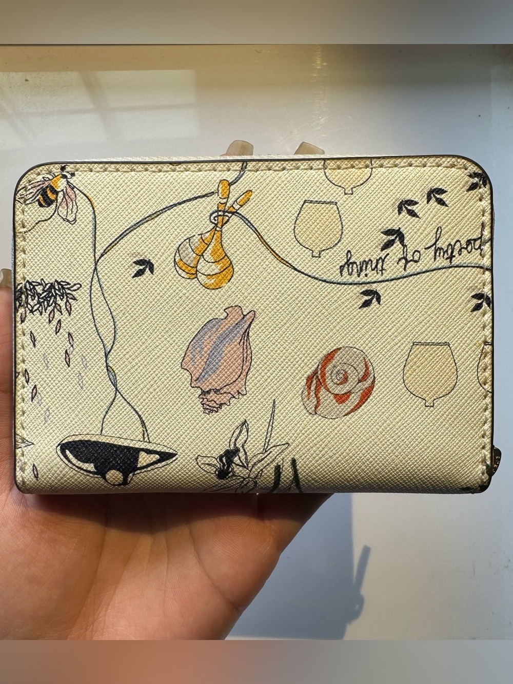 Tory Burch White Zip Wallet with Light Blue Floral Print and Pink Cloud Accents - Picture 4 of 6